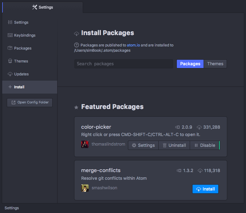 Atom packages install